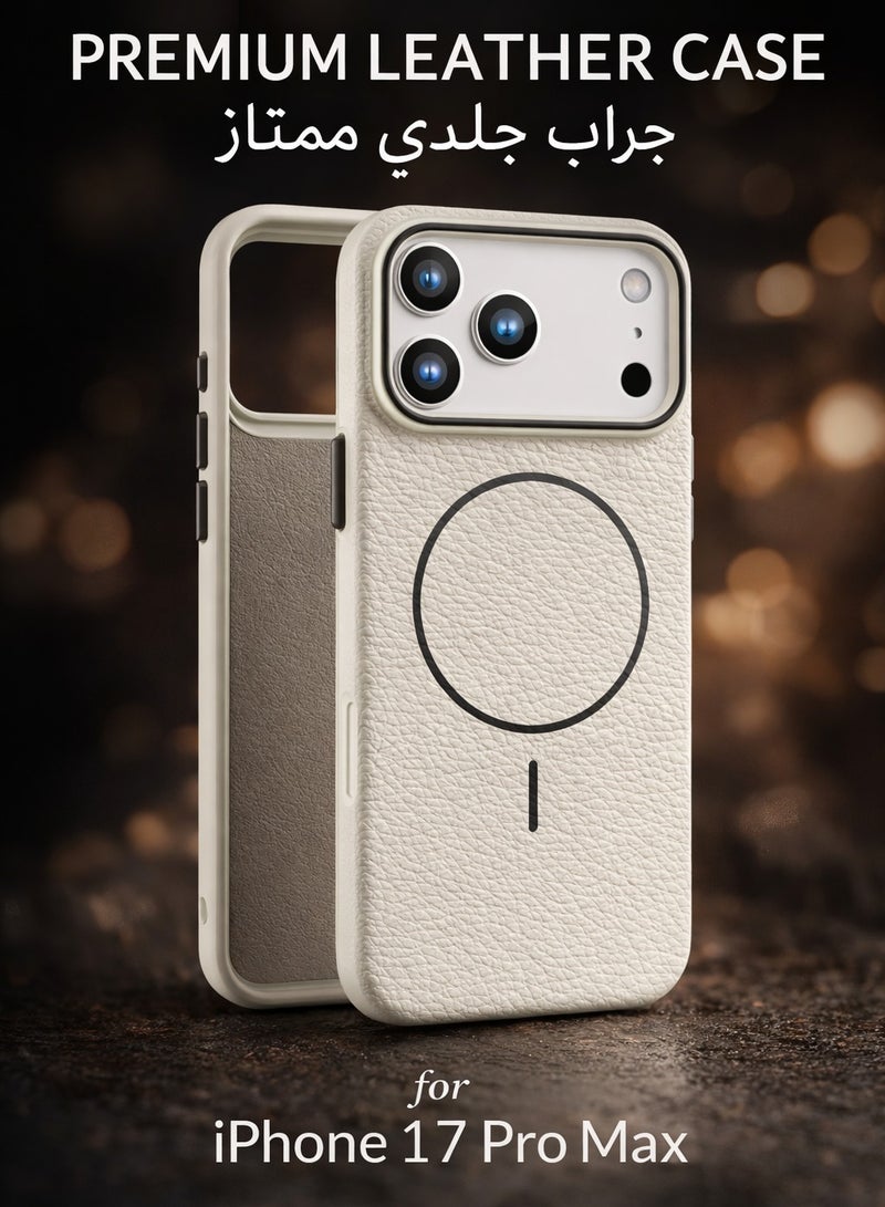 جراب iPhone 17 Pro Max (أبيض جبل الثلج) | غطاء خلفي للهاتف بنسيج جلد الليتشي، حماية كاملة للجهاز، فائق النحافة ومقاوم للصدمات | مقاوم للخدوش وبصمات الأصابع | بطانة ناعمة من الألياف الدقيقة - Image 1